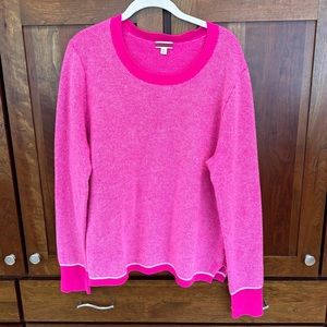 J.Crew Neon Pink with white textured cashmere sweater; crewneck and side slip